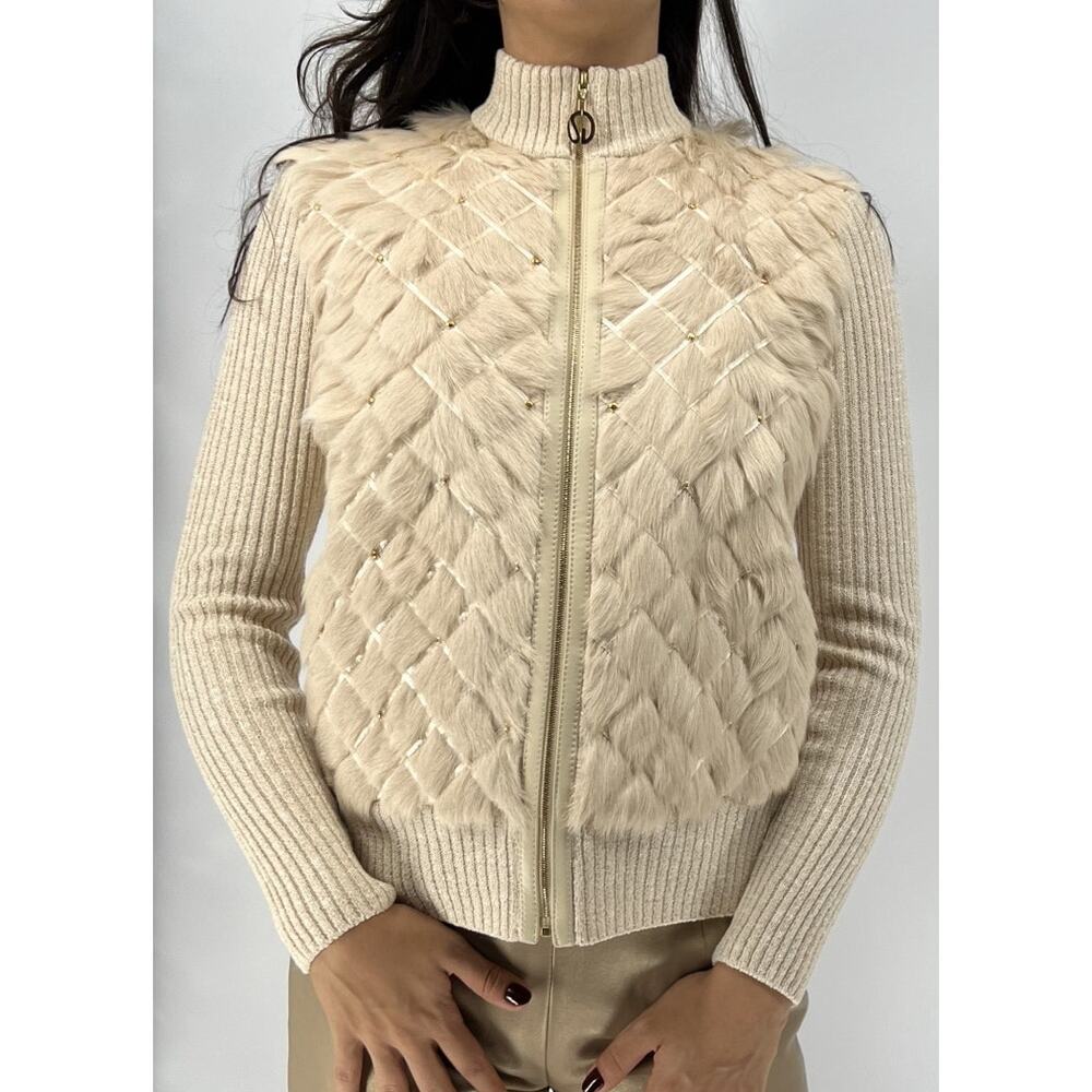 St. John Sport by Marie Gray Women's Off-White/Gold Glitter Knit Jacket